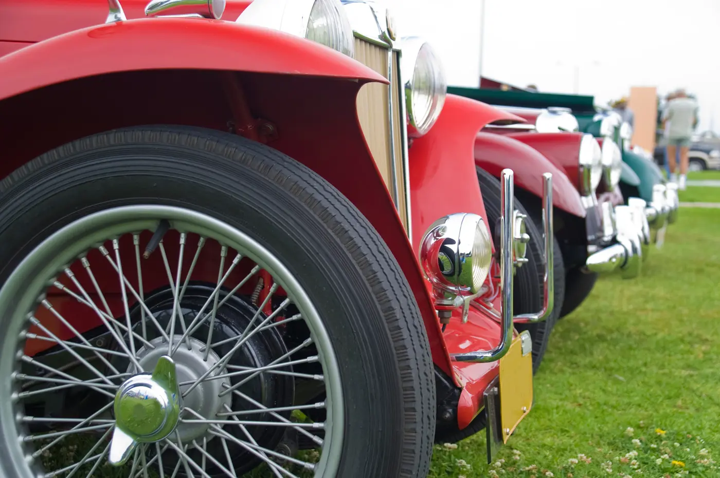 A line-up of the front of various classic cars