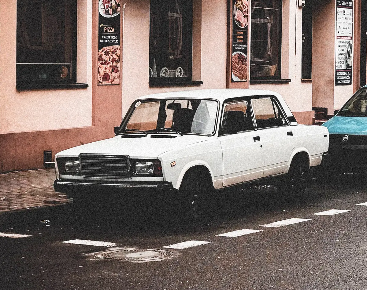 A Lada Riva parked at the side of a Russian road