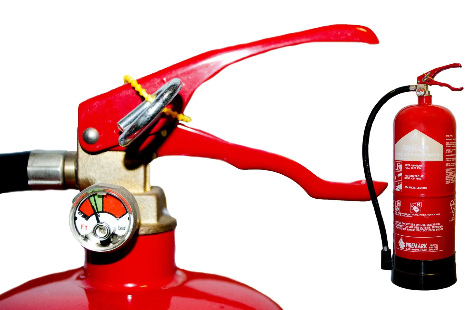 A red fire extinguisher