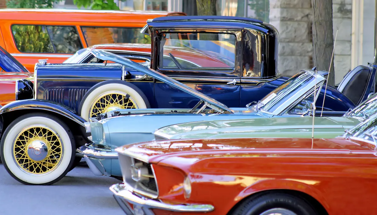 row of classic parked cars