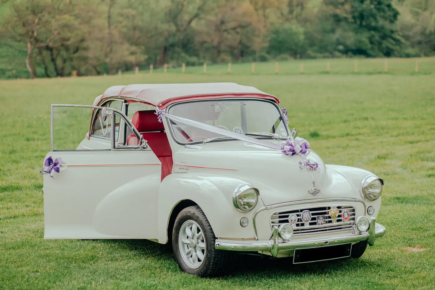 Morris Minor Convertible decorated for wedding