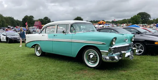 Green and white classic American car