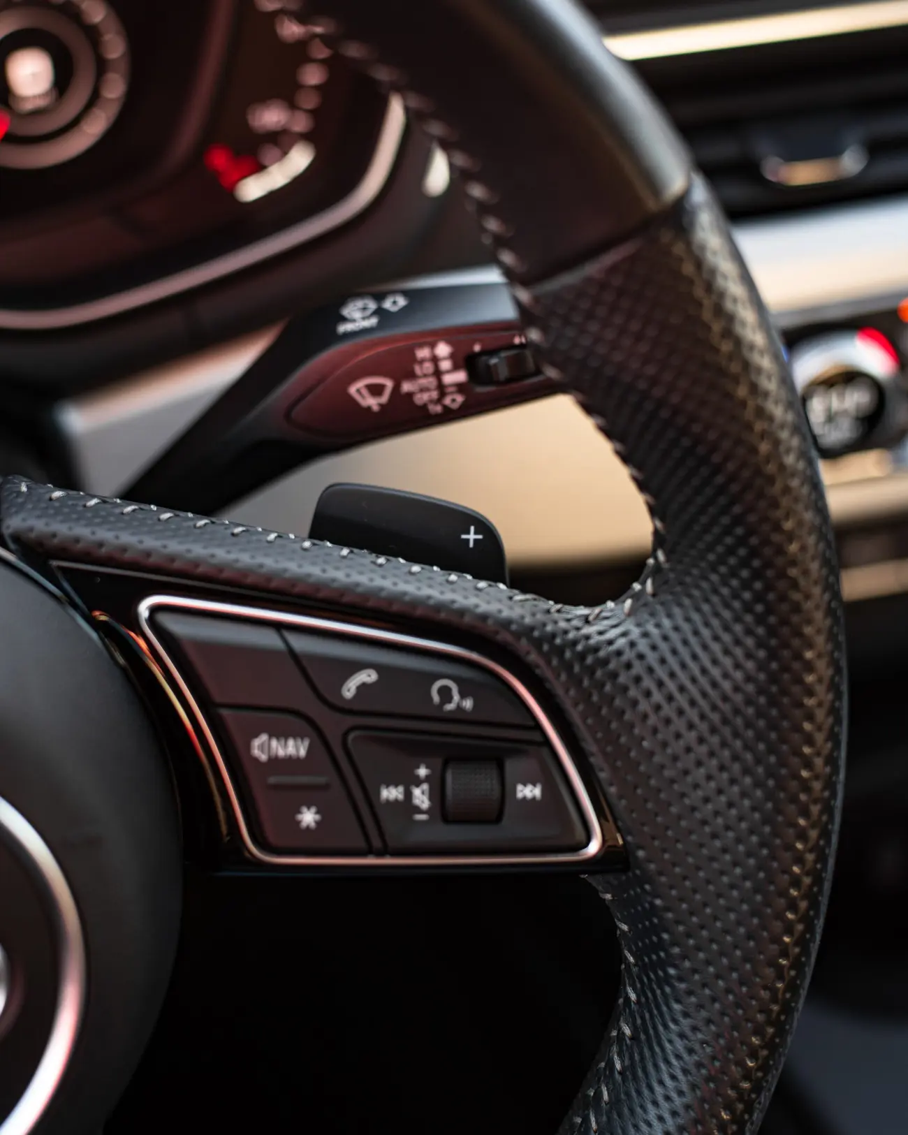 Audi Quattro steering wheel close-up