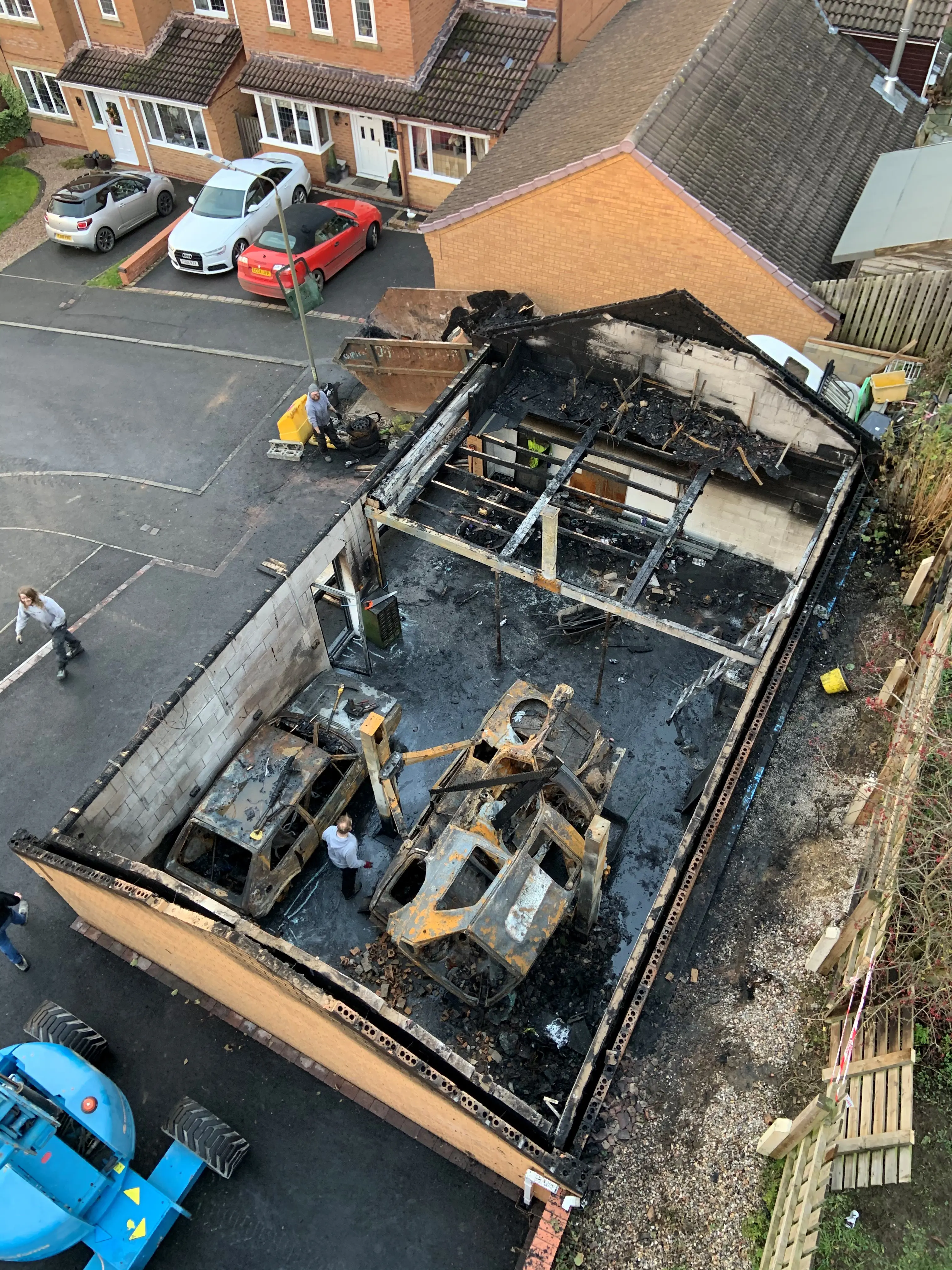 Burnt down car garage