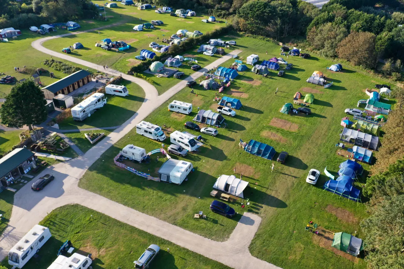 Birdseye view of a campervan park