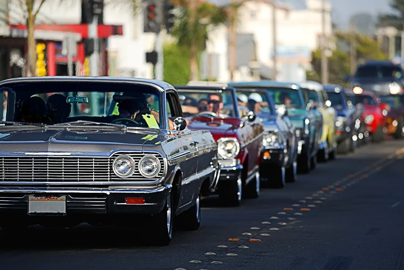 A line of classic cars