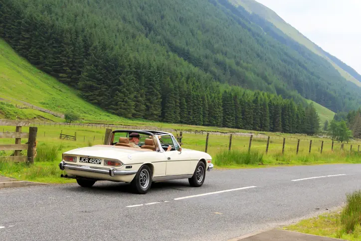 Classic car with roof down