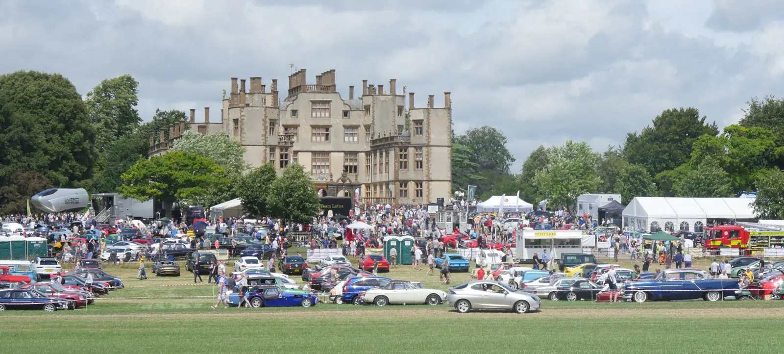 A view over the Classic and Supercar Show at Sherbone Castle