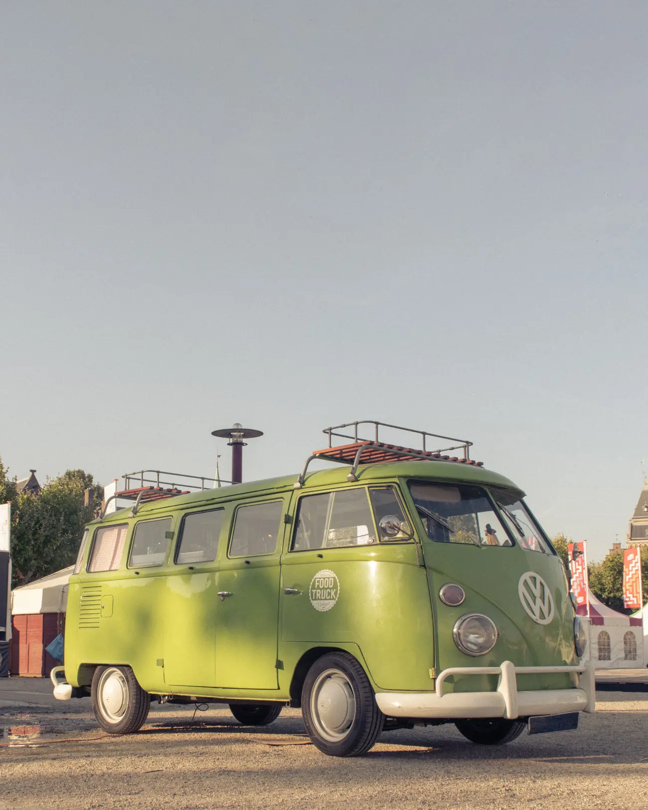 a vintage green campervan