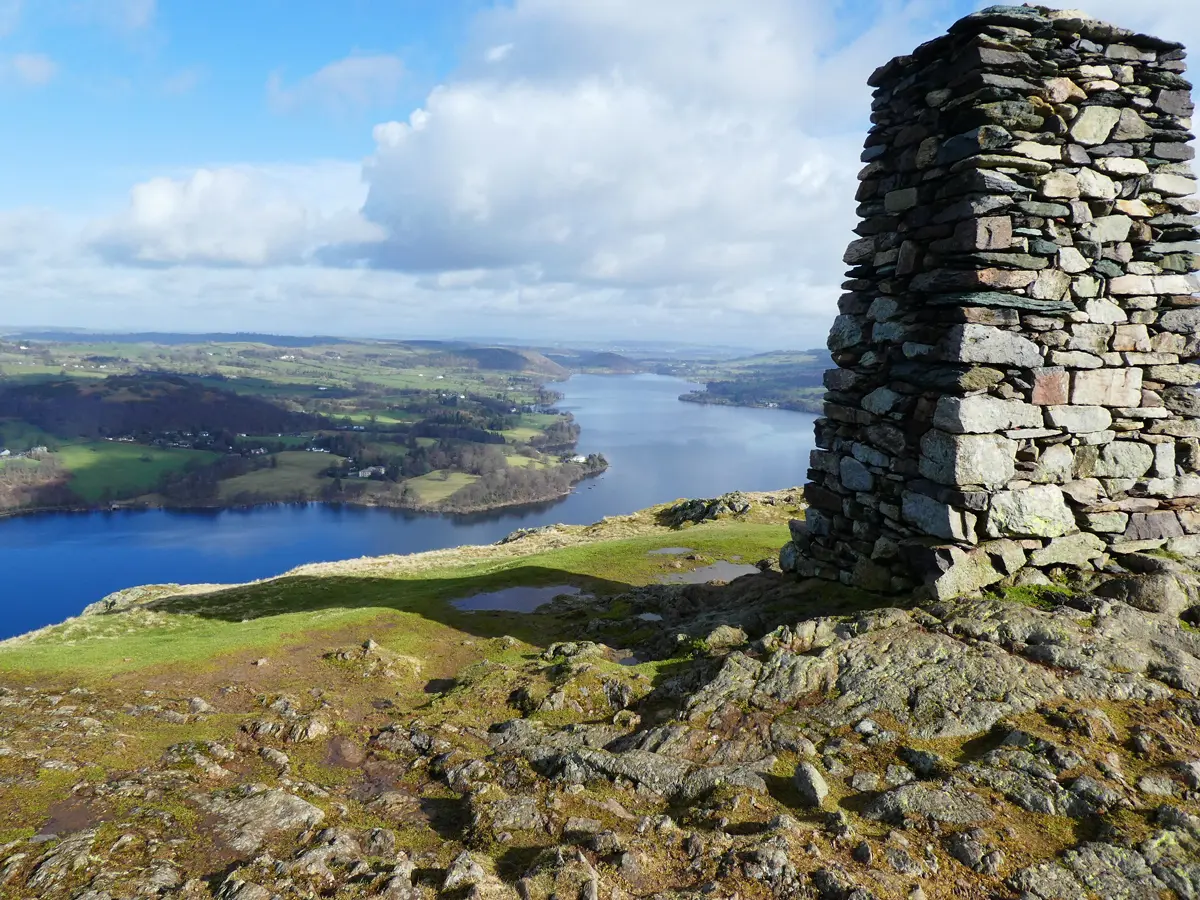A view over Ullswater lake stretching into the distance