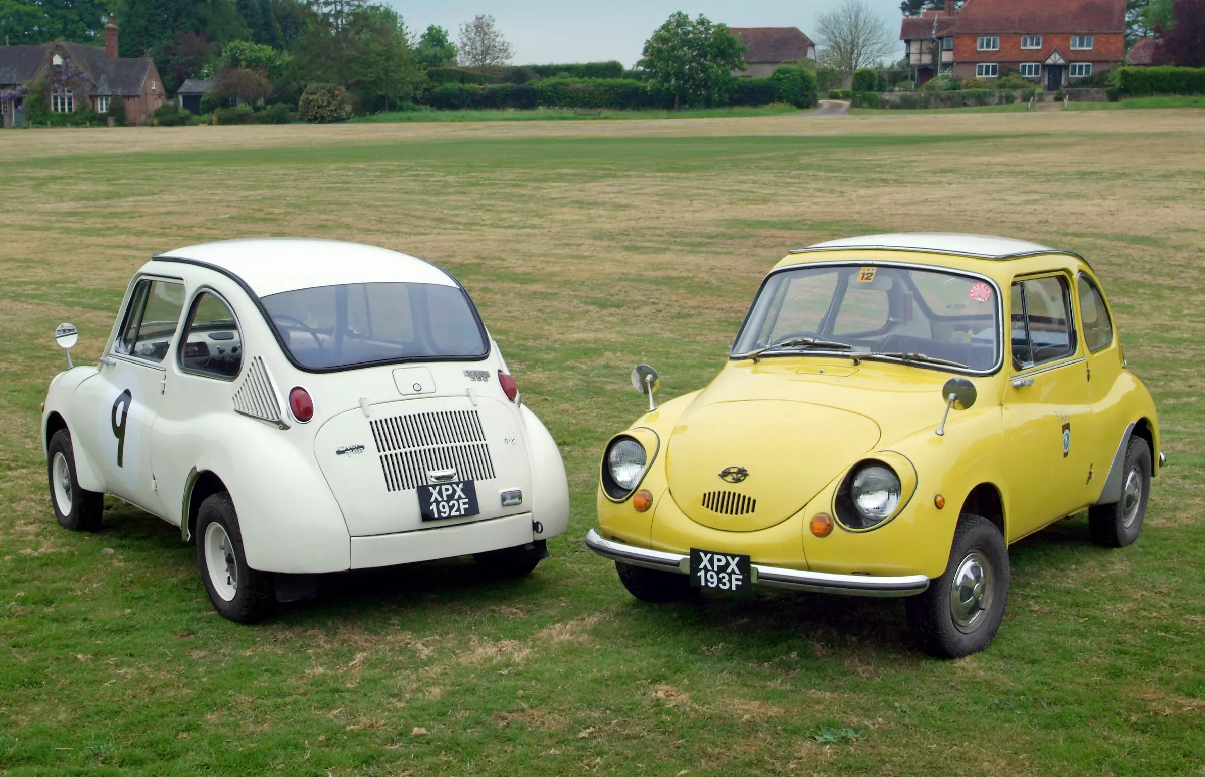 Yellow and white cars