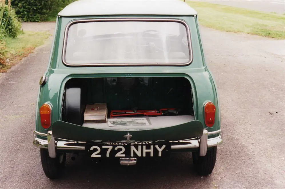 Rear view of the Austin Super Seven with boot open