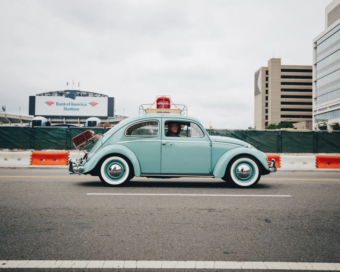 Light Blue Classic Car On Race Track