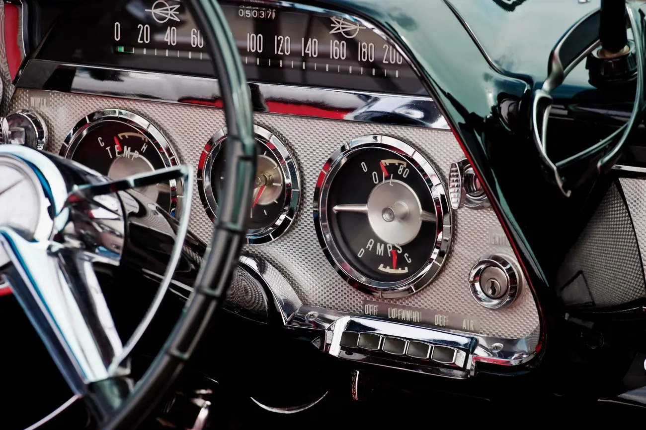 interior of classic car close up on dash
